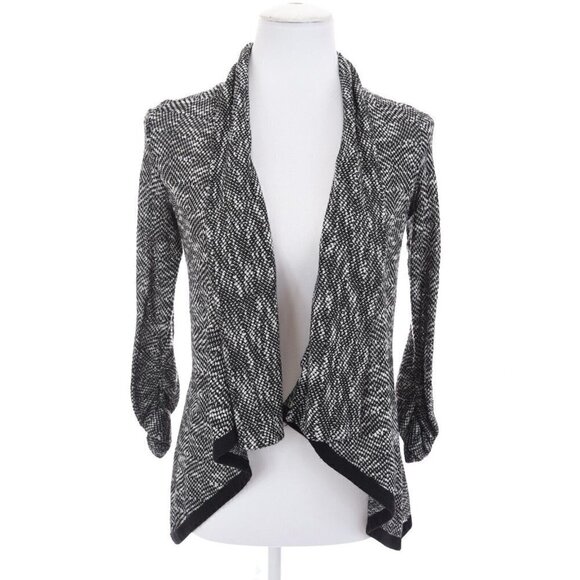 Mauve Anthropologie Knit Cardigan Sweater Ruffled Ruched Black White Women Sz S - Picture 3 of 9